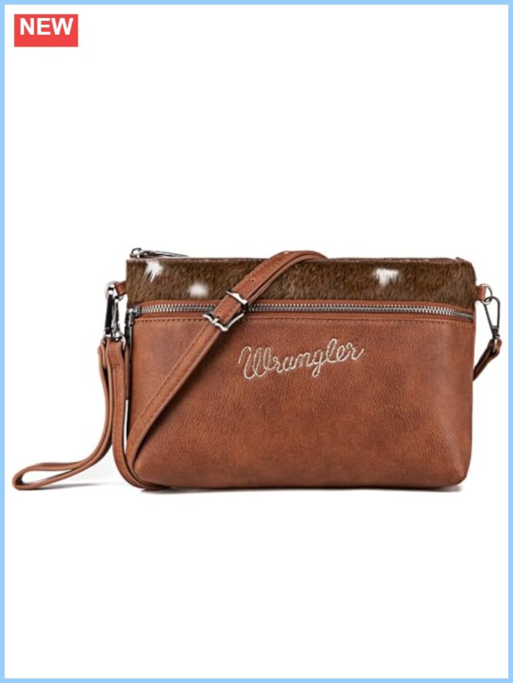 Western Cowhide Crossbody Wristlet Purse Clutch Zip Pockets